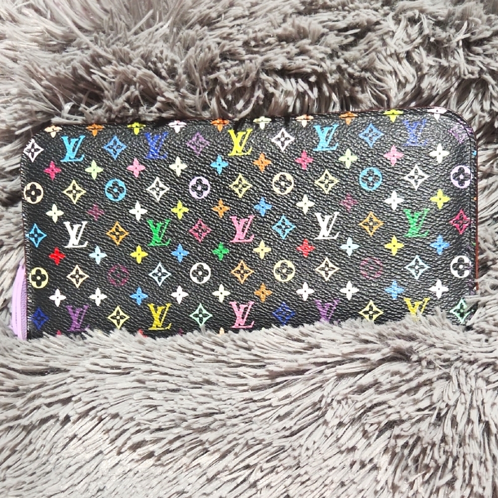 Authentic - Louis Vuitton Murakami Multicolor Monogram Long Zippy Noir  Wallet